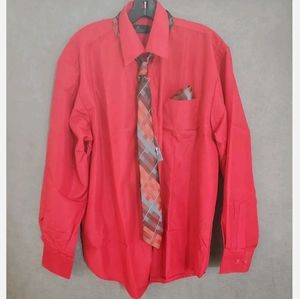New Vittorino Red Long Sleeve Collared Button Up Shirt With Tie Size Medium